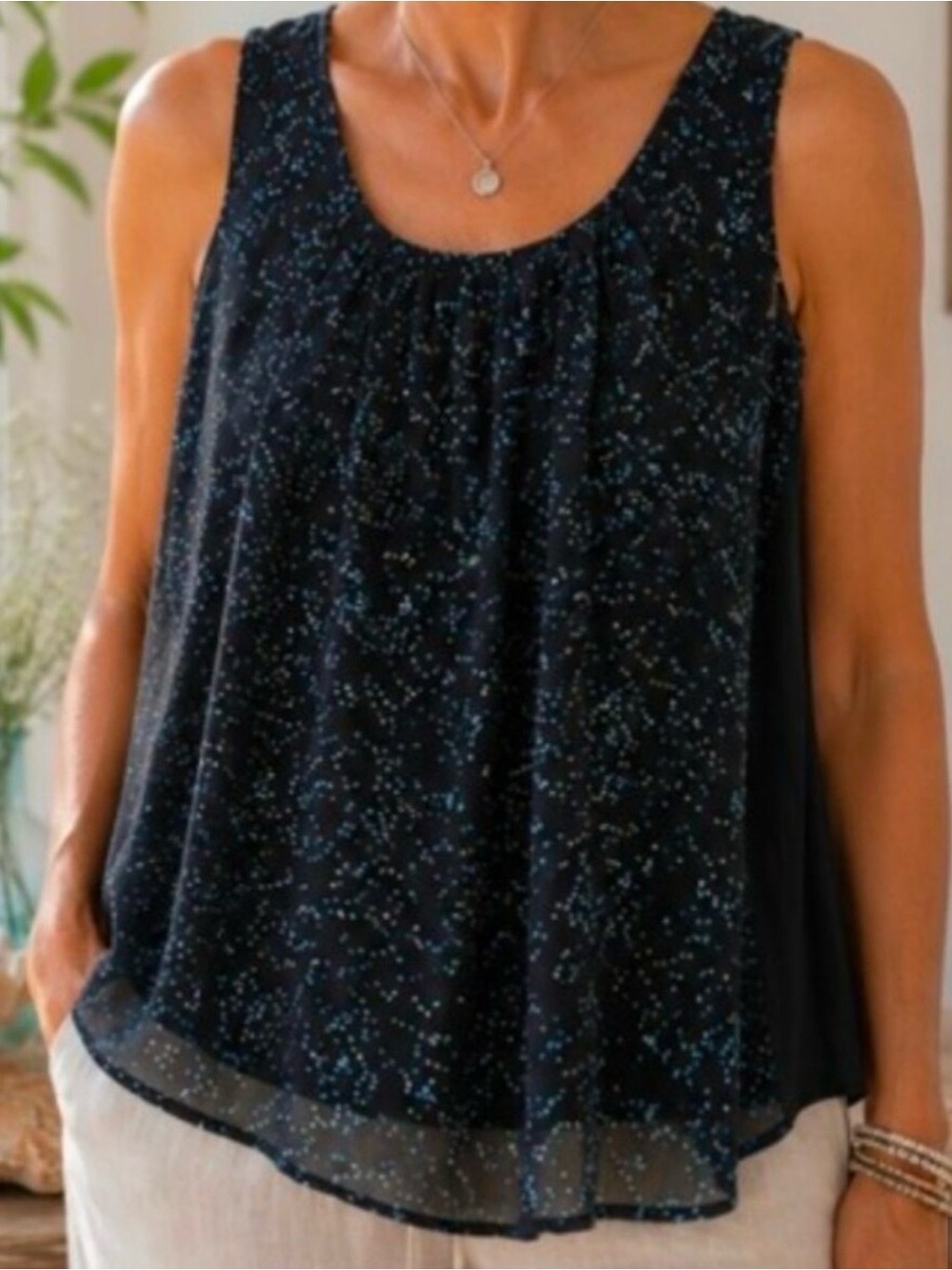 Elle Black Sleeveless Tank with Blue Dot Print